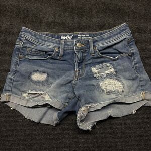 Mossimo Denim Women’s Distressed Jean Shorts Mid-Rise Midi Power Stretch 0/25